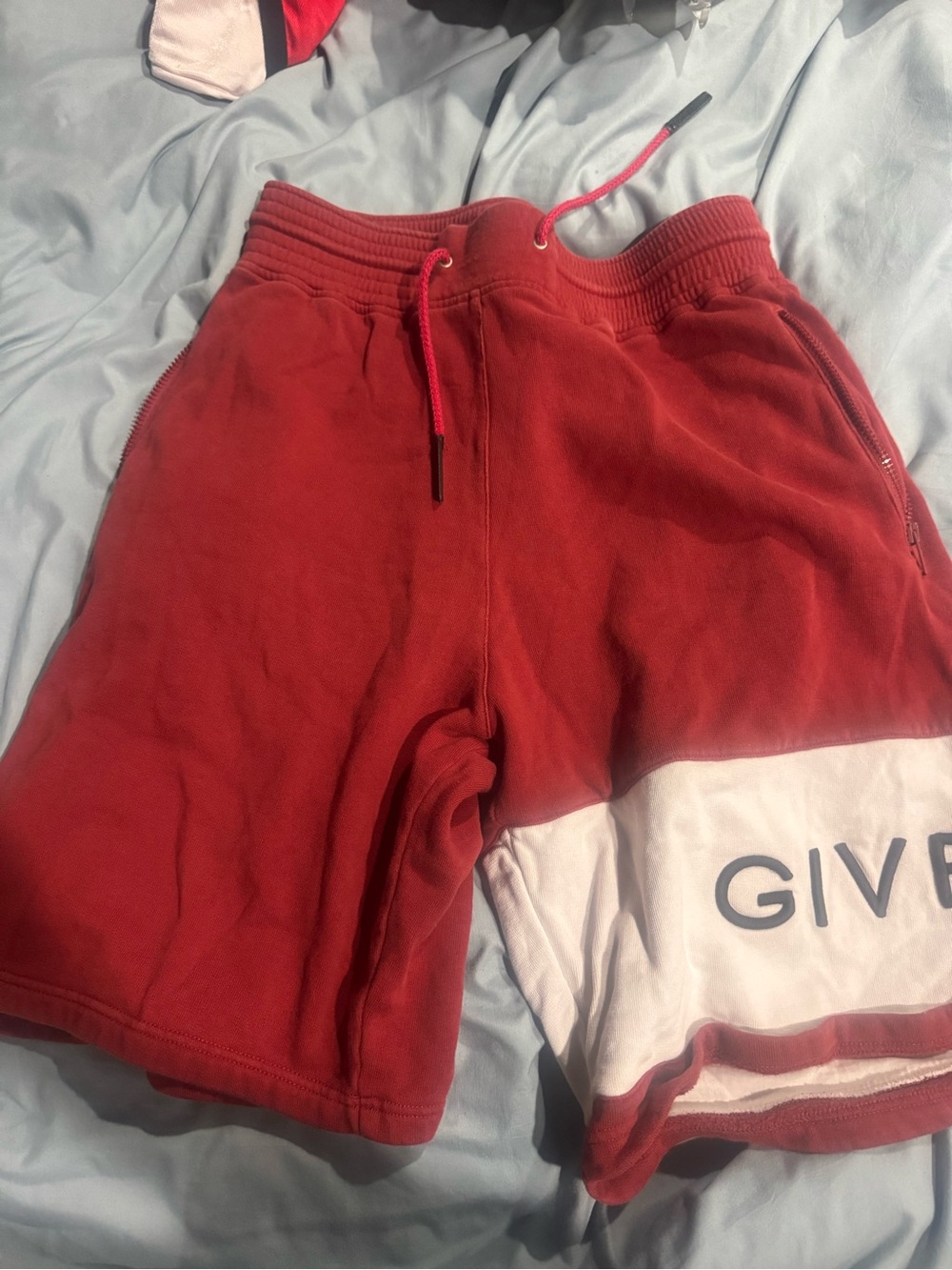 Givenchy Red and White Colorblock Men's Athletic Shorts